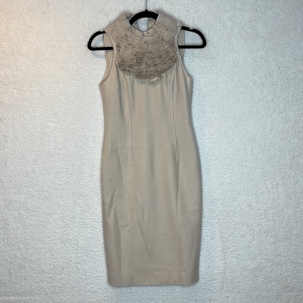 NWOT Robert Rodriguez Womens Wool Pleated Sleeveless Sheath Dress Tan SIZE 2